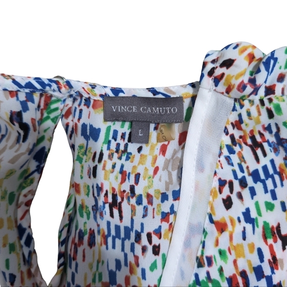 Vince Camuto Sleeveless Blouse Multi Color Print V-Neck Flowy size Large - Picture 7 of 7